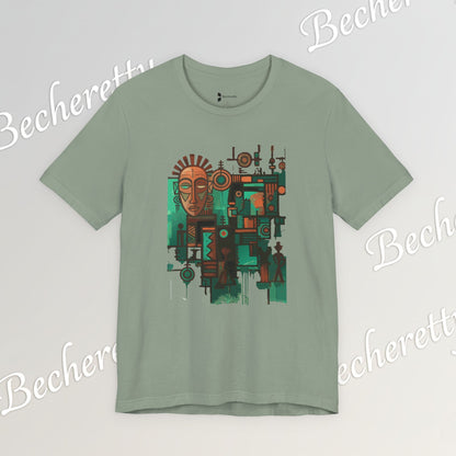 Abstract Tribal Mask Art T-Shirt — Geometric Afrocentric Graphic Becheretty
