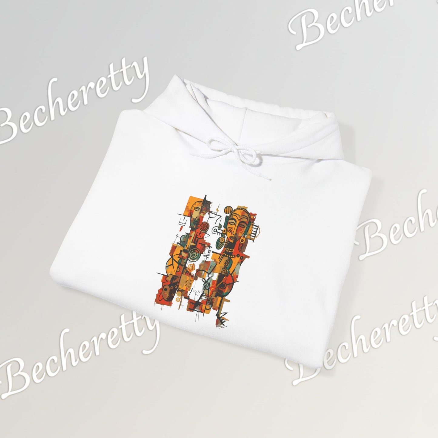 African Art Hoodie "Ancestral Echoes" Graphic Becheretty - Abstract style - Ethno-Contemporary Fashion