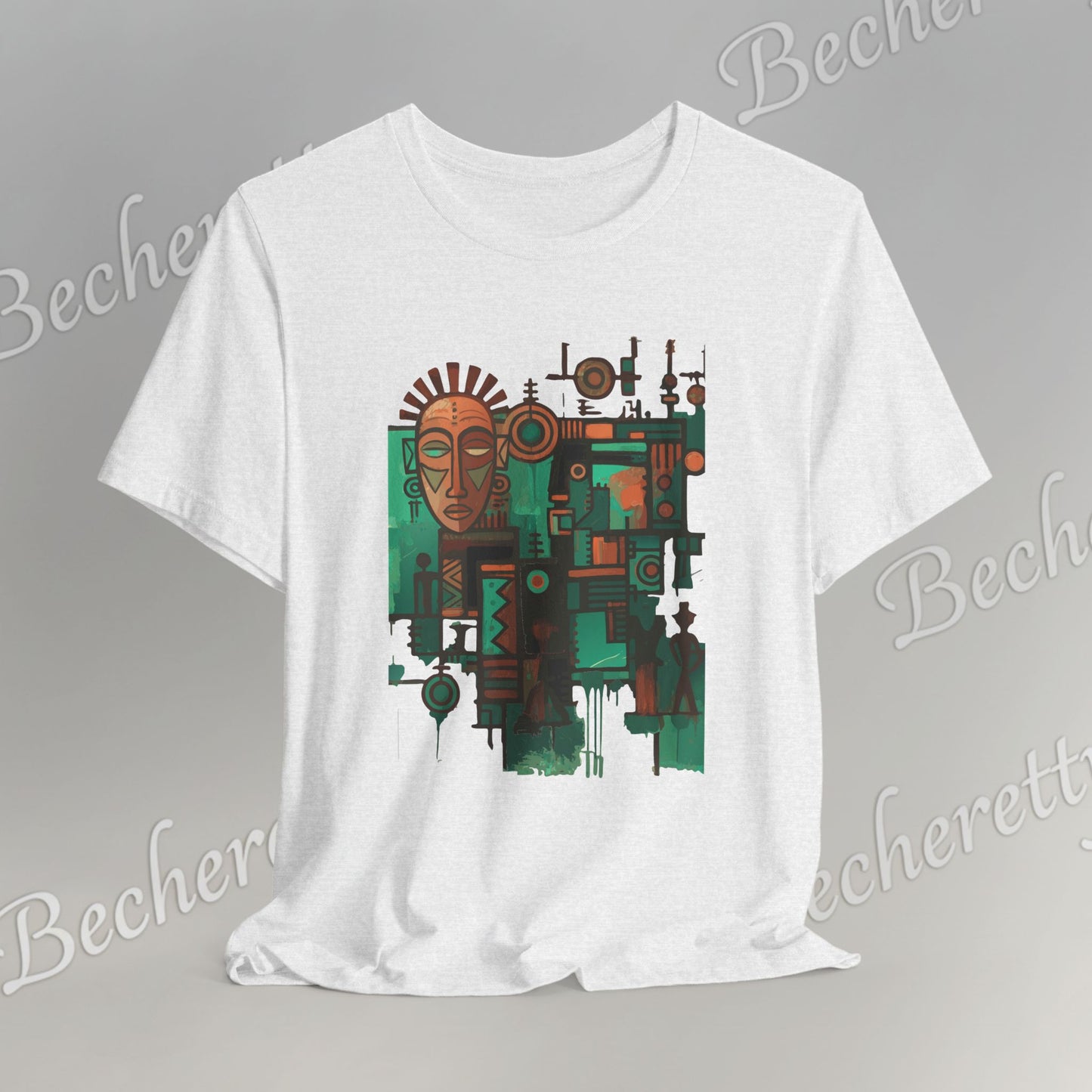 Abstract Tribal Mask Art T-Shirt — Geometric Afrocentric Graphic Becheretty