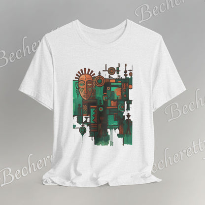 Abstract Tribal Mask Art T-Shirt — Geometric Afrocentric Graphic Becheretty