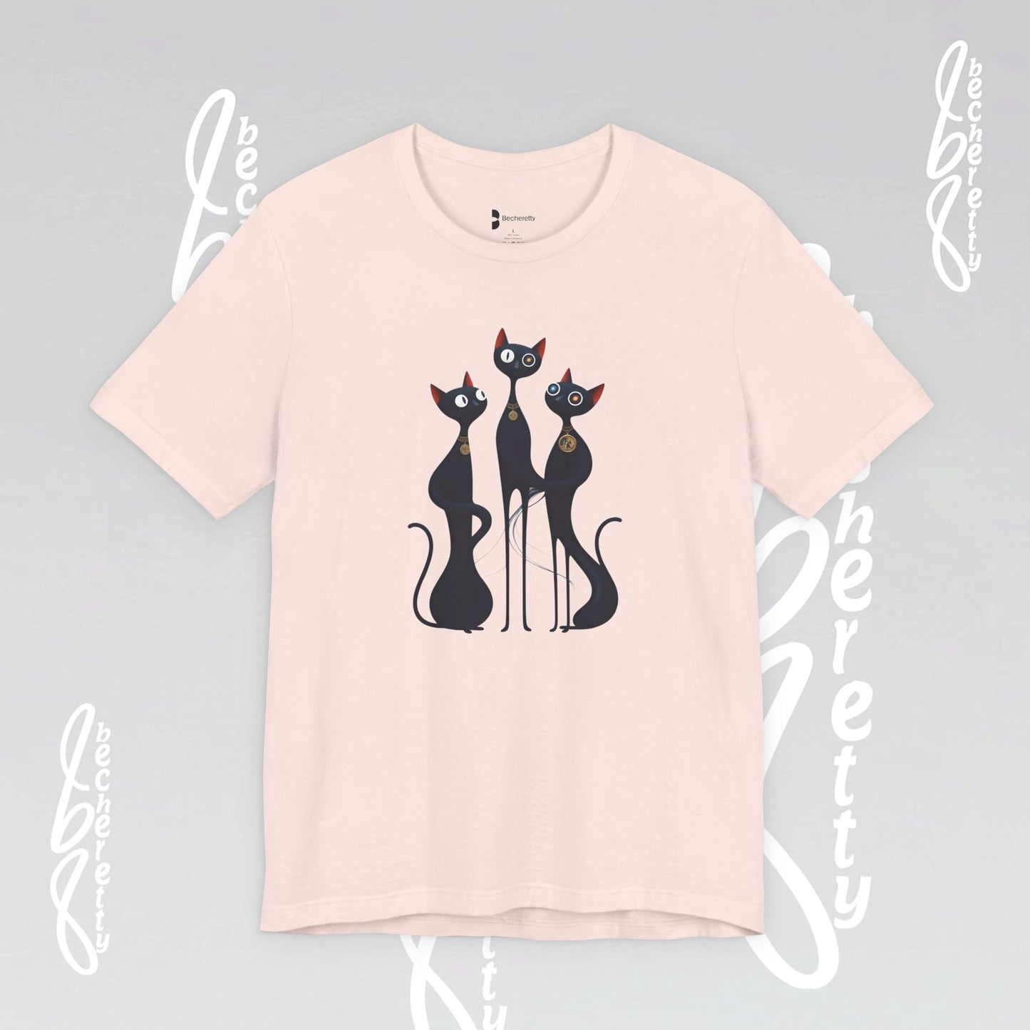 Black Cat Trio Tee – Cute Retro Cats Graphic T-Shirt - Minimalist Art Becheretty - Perfect gift for cats lovers