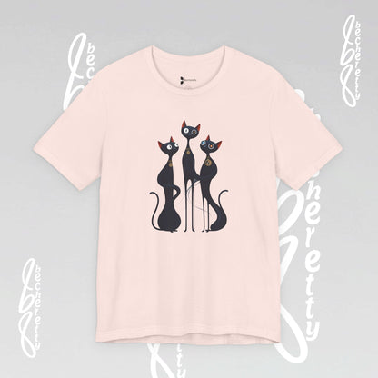 Black Cat Trio Tee – Cute Retro Cats Graphic T-Shirt - Minimalist Art Becheretty - Perfect gift for cats lovers
