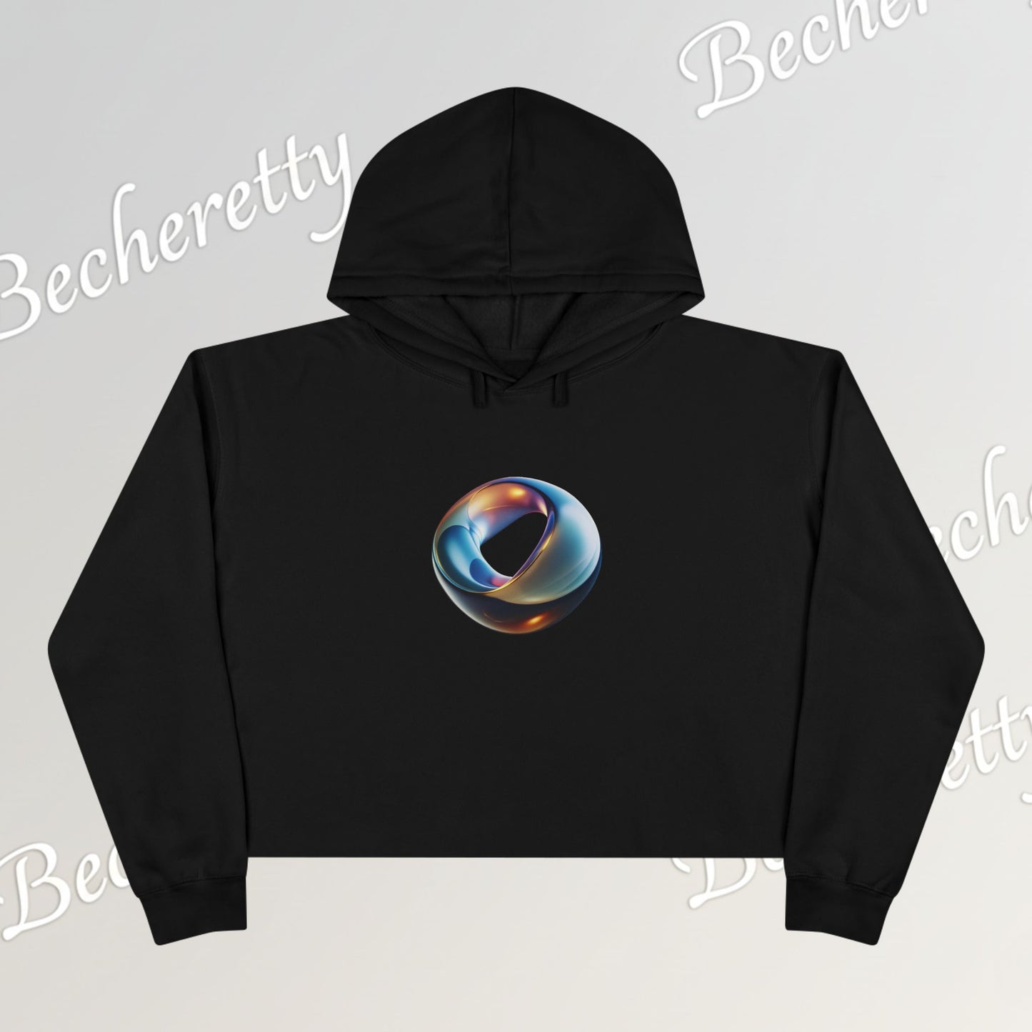 Crop Hoodie "Futuristic Ring" Art Graphic Becheretty - Stylish Women's Hoodie, Trendy Fashion Sweater, Unique Gift for Her