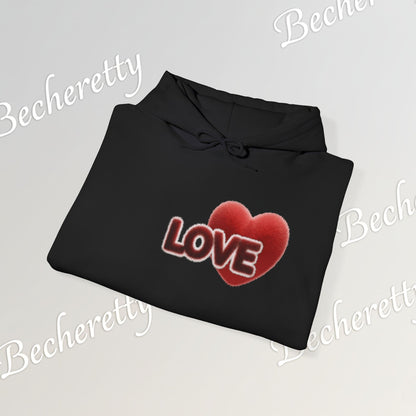 "LOVE" Plush Covered in Fur Graphic Hoodie - Art Minimalist Becheretty - Valentins day & Casual Wear
