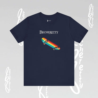 Rainbow Skateboard Tee - Becheretty design, perfect gift for skater lovers.