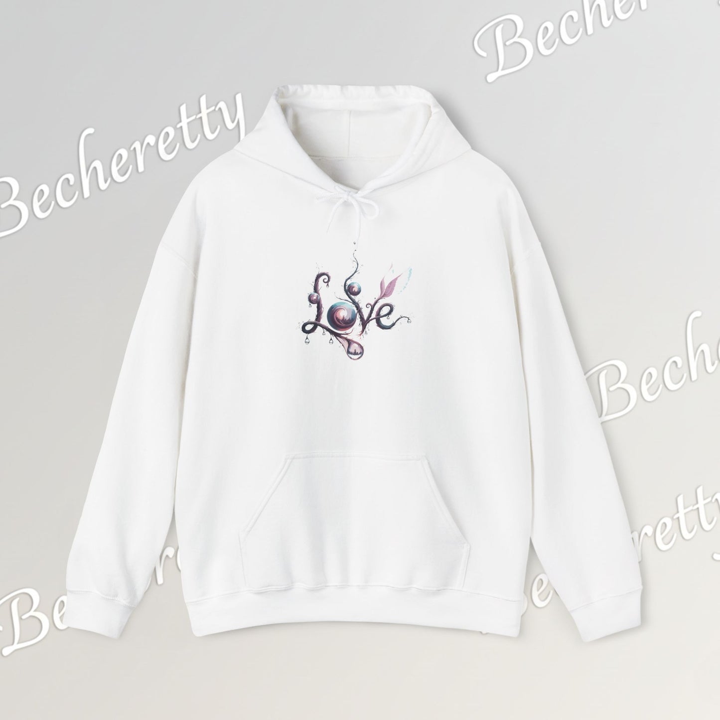Love Floral Hoodie - Romantic Script - Art Graphic Becheretty - Perfect Gift for your loved one