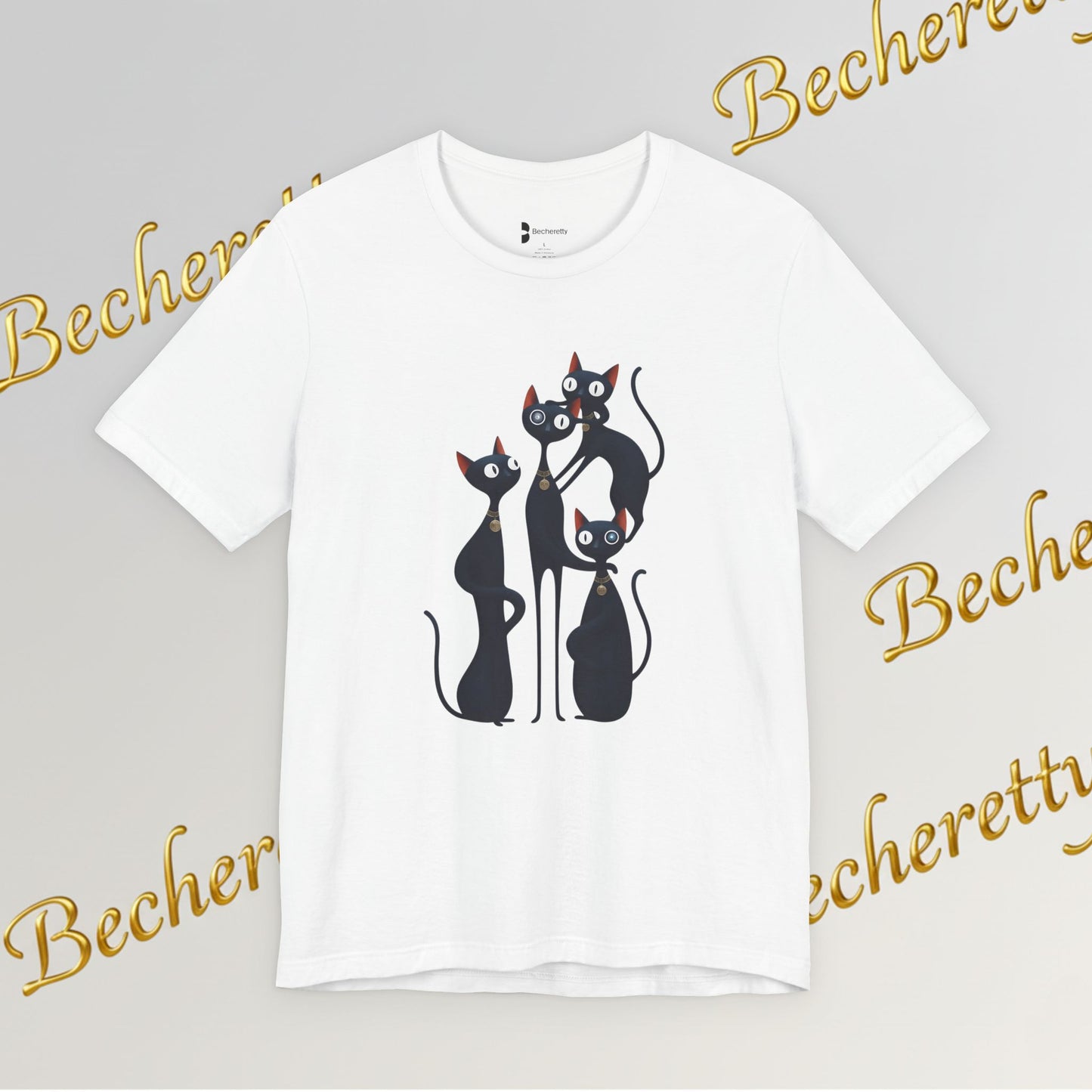 "Cat Family" Graphic T'Shirt Becheretty — Cute Black Cats Illustration - Playful design minimalist