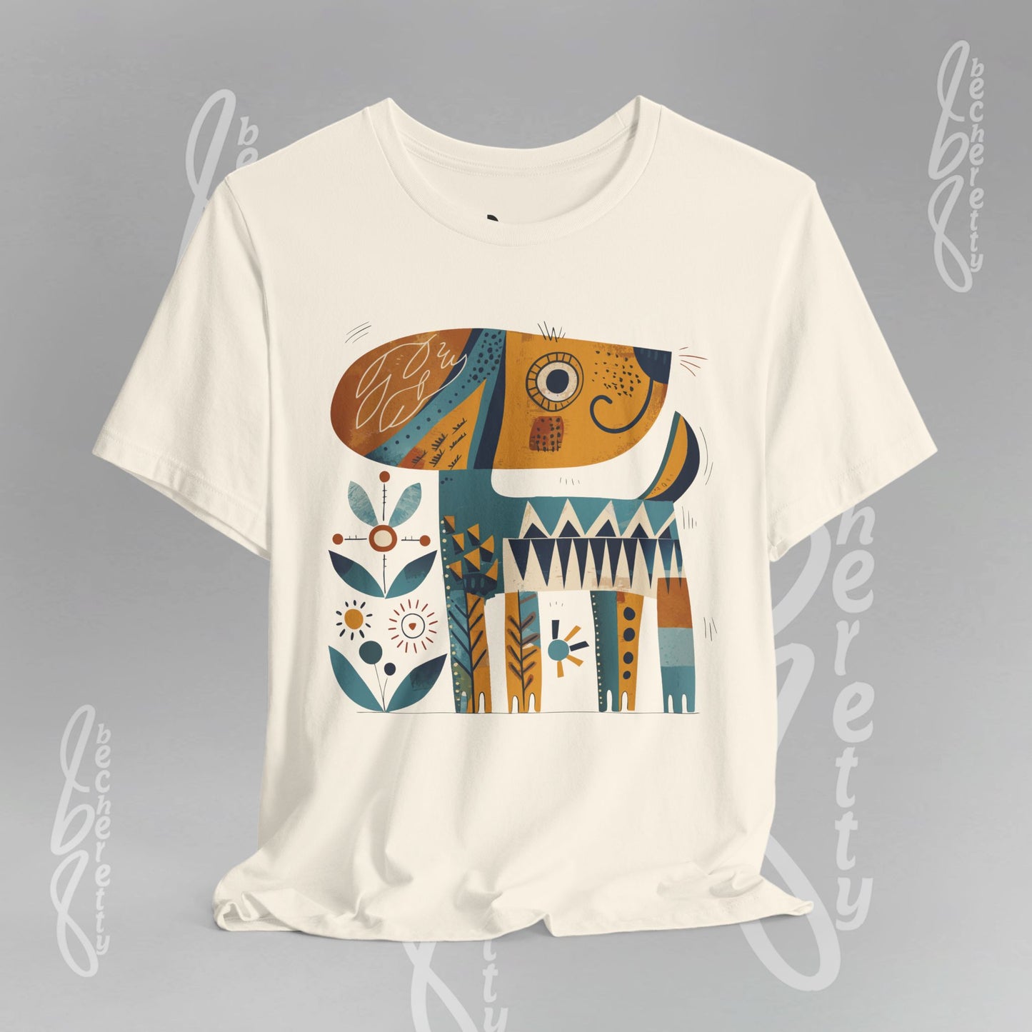 Abstract Guardian Folk Art Dog T-Shirt — Modern Canine Lover Gift