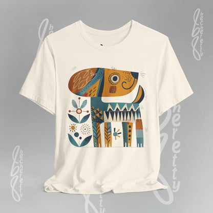 Abstract Guardian Folk Art Dog T-Shirt — Modern Canine Lover Gift