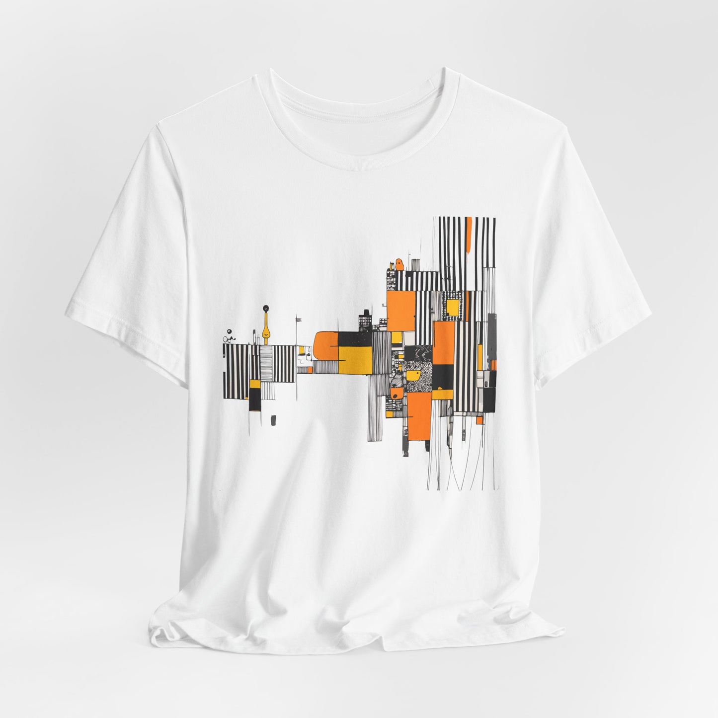 Abstract Geometric Tee - Art Graphic Becheretty - Modern Orange & Gray Cityscape Design