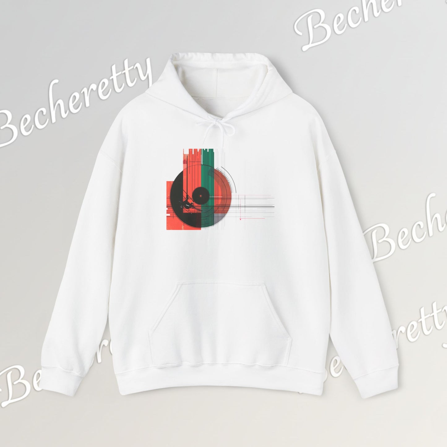 The Vinyl Echo "DJ" Hoodie - Art Graphic Becheretty - The classic vinyl record through a lens of modern geometry
