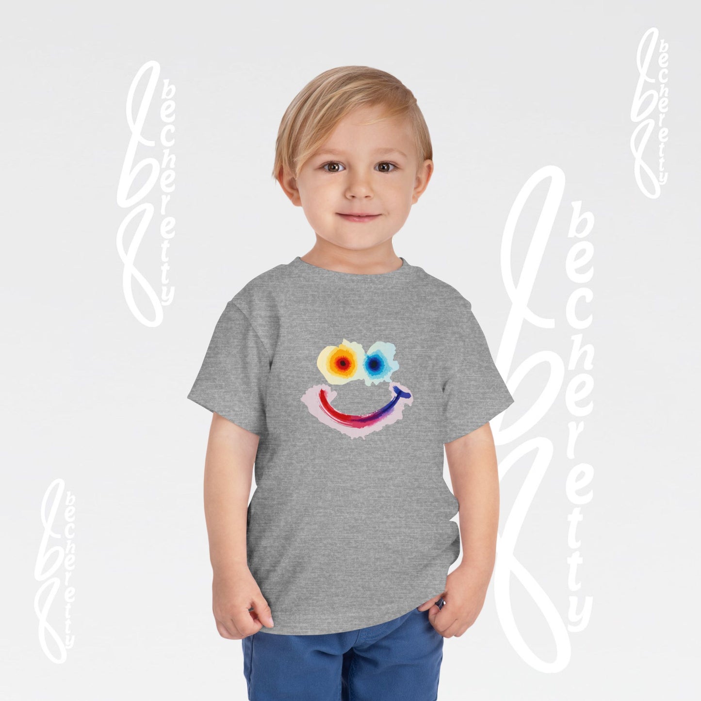 Toddler T-shirt - Colorful Watercolor Smiley Face - Art Graphic Minimalist Becheretty