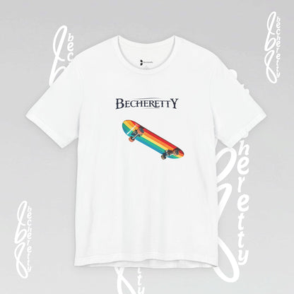 Rainbow Skateboard Tee - Becheretty design, perfect gift for skater lovers.