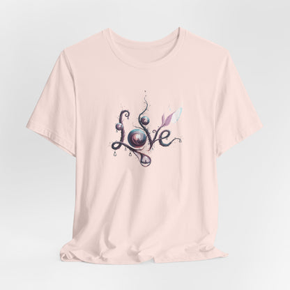Love Script Tee - Romantic Floral Typography T-Shirt - Art Graphic Becheretty - Ideal gift for your loved one