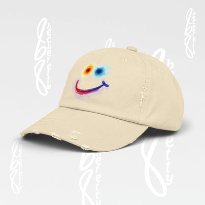 Smiley Watercolor Distressed Cap — Colorful Smile Face Dad Hat - Graphic Minimalist Becheretty