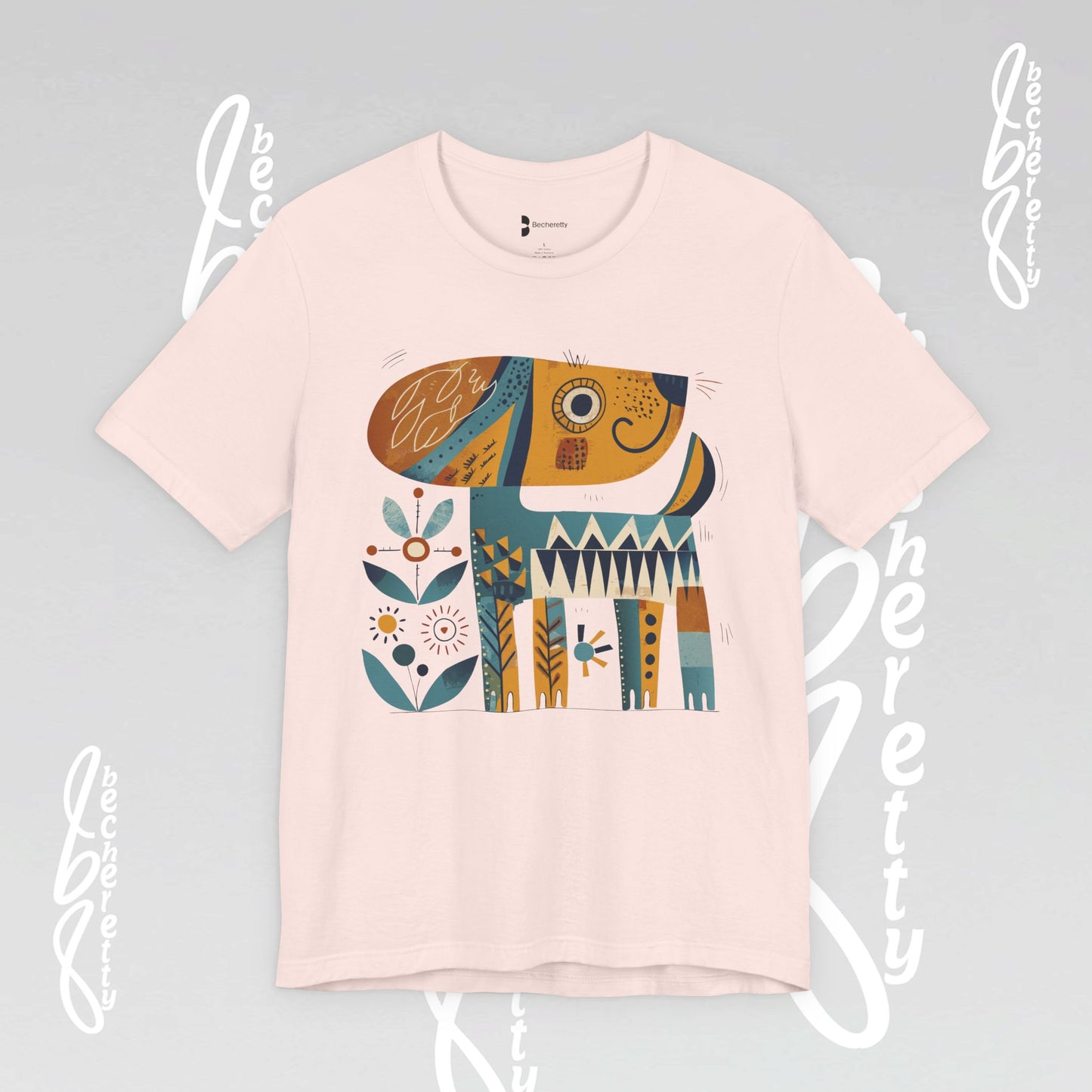 Abstract Guardian Folk Art Dog T-Shirt — Modern Canine Lover Gift