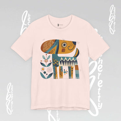 Abstract Guardian Folk Art Dog T-Shirt — Modern Canine Lover Gift