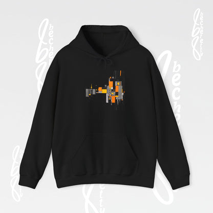 Abstract Geometric Hoodie — Modern Orange & Gray Minimalist Design - Art Graphic Becheretty
