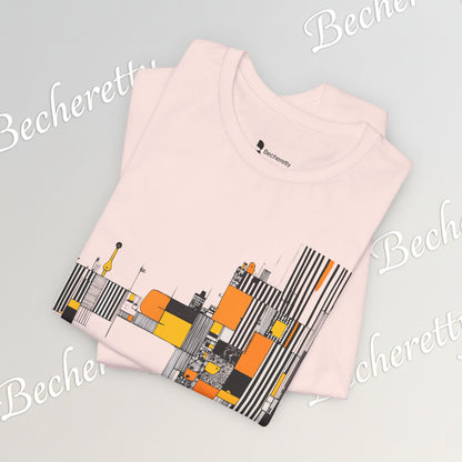 Abstract Geometric Tee - Art Graphic Becheretty - Modern Orange & Gray Cityscape Design
