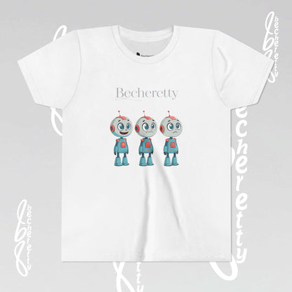 Youth T-Shirt short sleeve  "Three Funny Kid Robots" Graphic Becheretty - Original gift for birthdays