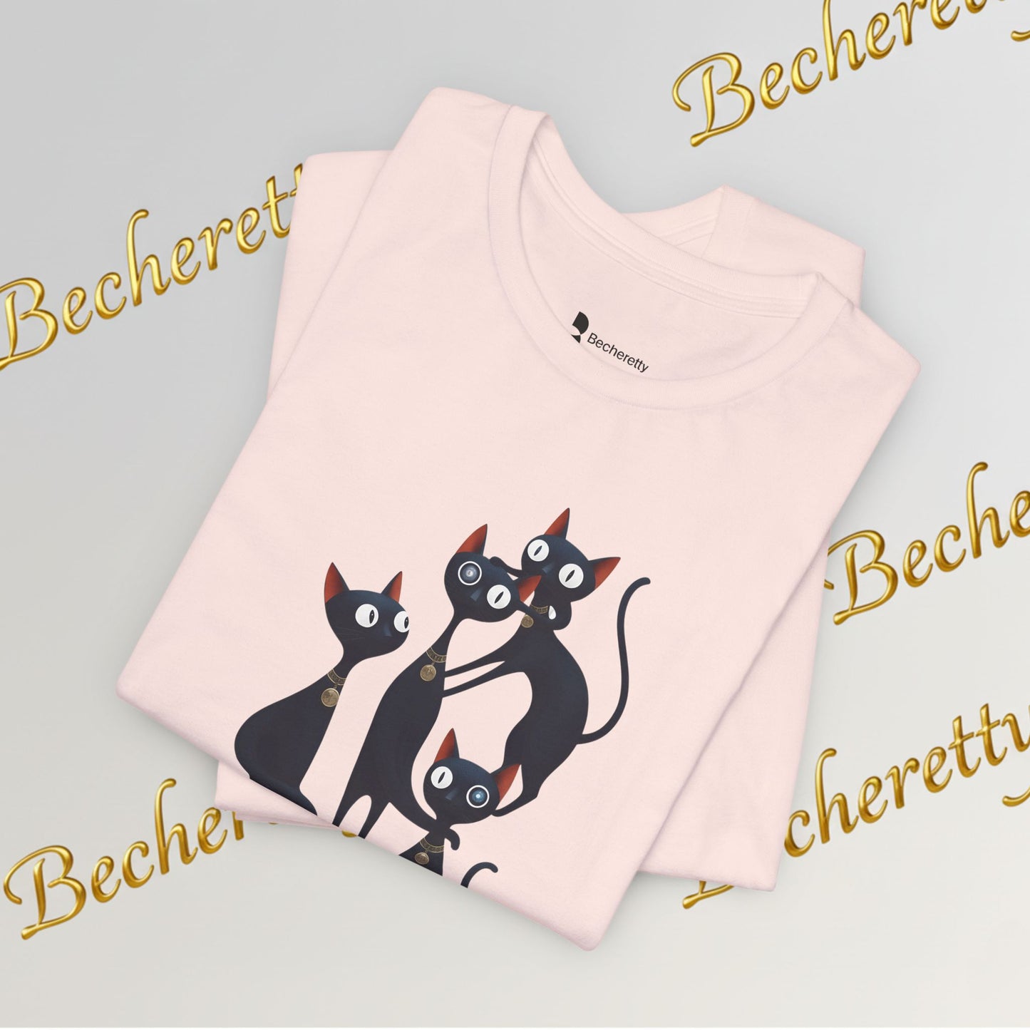 "Cat Family" Graphic T'Shirt Becheretty — Cute Black Cats Illustration - Playful design minimalist