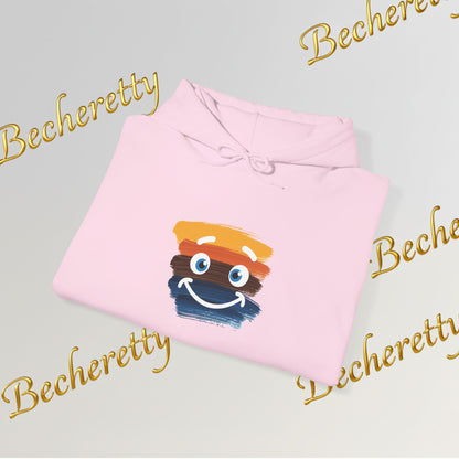 Graphic Hoodie - Smiling Sunset Brushstroke - Cute Happy Face- Art Minimalist Becheretty