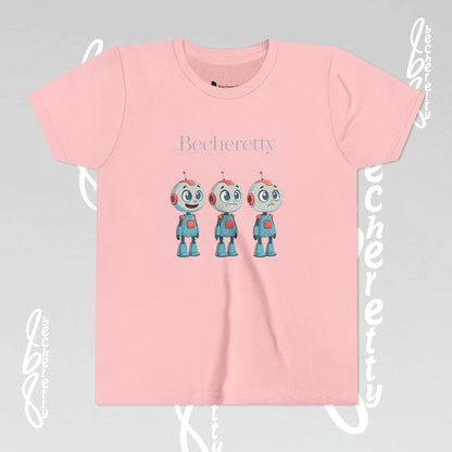 Youth T-Shirt short sleeve  "Three Funny Kid Robots" Graphic Becheretty - Original gift for birthdays