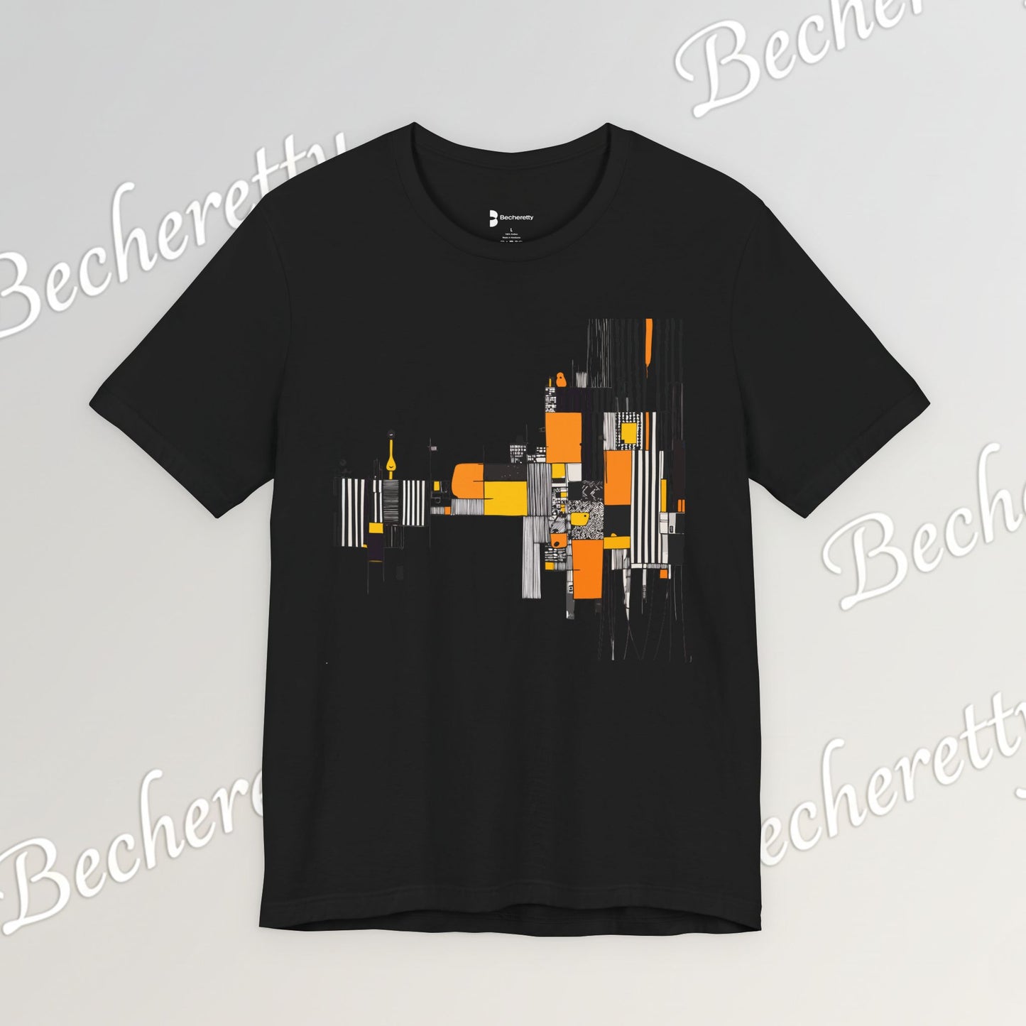 Abstract Geometric Tee - Art Graphic Becheretty - Modern Orange & Gray Cityscape Design