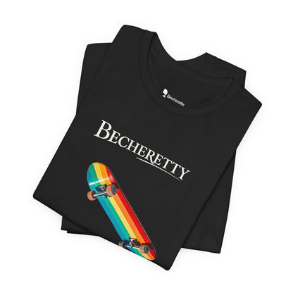 Rainbow Skateboard Tee - Becheretty design, perfect gift for skater lovers.