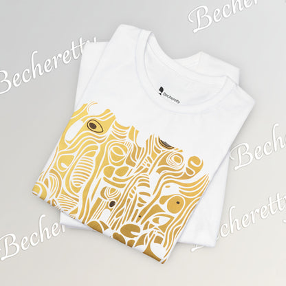 Golden Currents Tee - Abstract Organic line Art Becheretty - Abstract exploration of form and rhythm