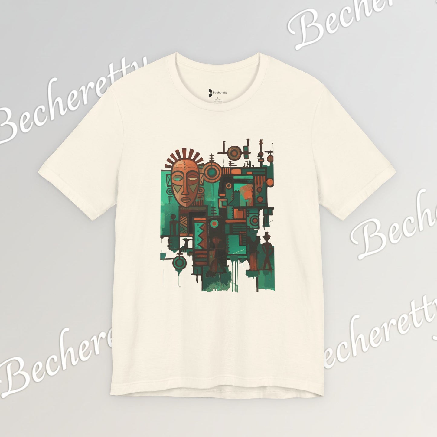 Abstract Tribal Mask Art T-Shirt — Geometric Afrocentric Graphic Becheretty