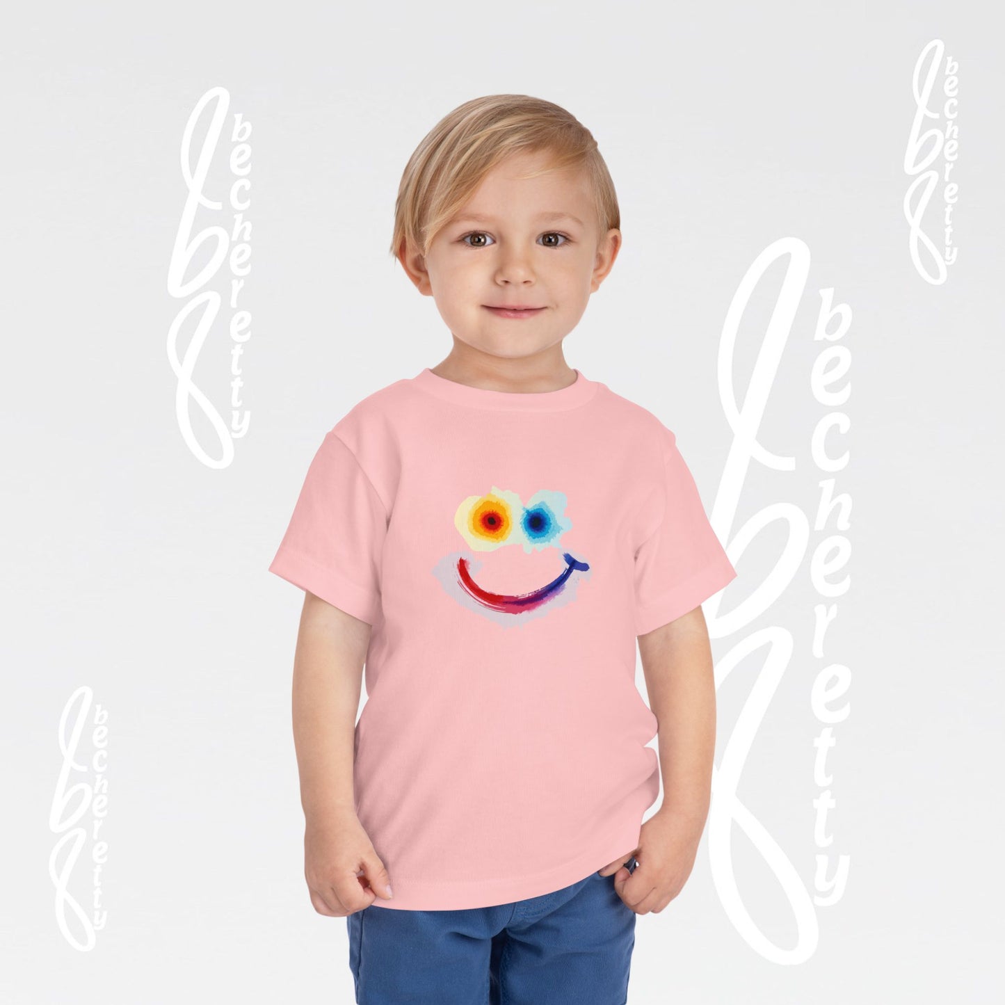 Toddler T-shirt - Colorful Watercolor Smiley Face - Art Graphic Minimalist Becheretty