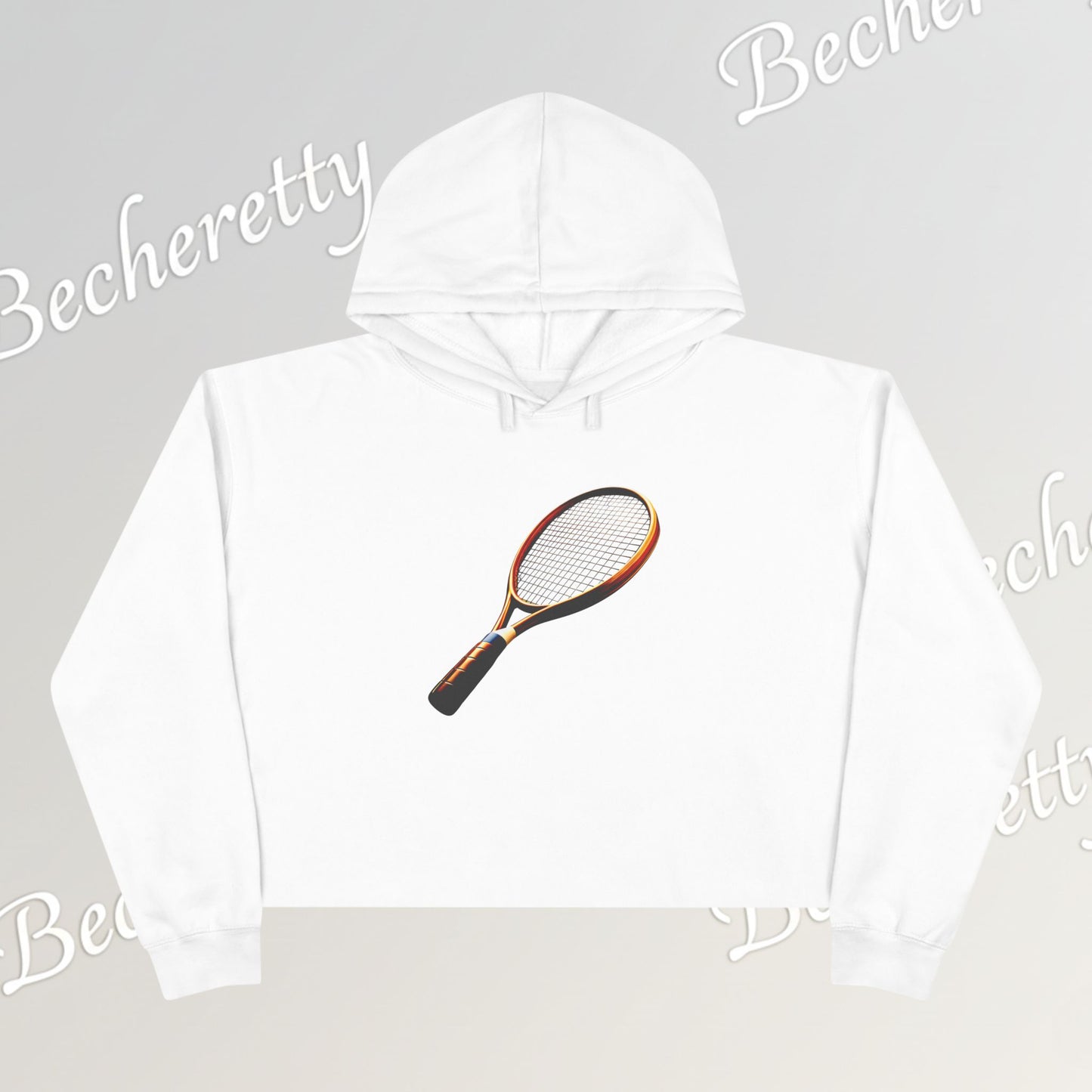 Vintage Tennis Racket "Crop Hoodie" Art Graphic Becheretty - Sporty Sweatshirt - Tennis Lover Gift, Casual Style, Tennis Apparel, Workout Hoodie
