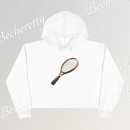 Vintage Tennis Racket "Crop Hoodie" Art Graphic Becheretty - Sporty Sweatshirt - Tennis Lover Gift, Casual Style, Tennis Apparel, Workout Hoodie