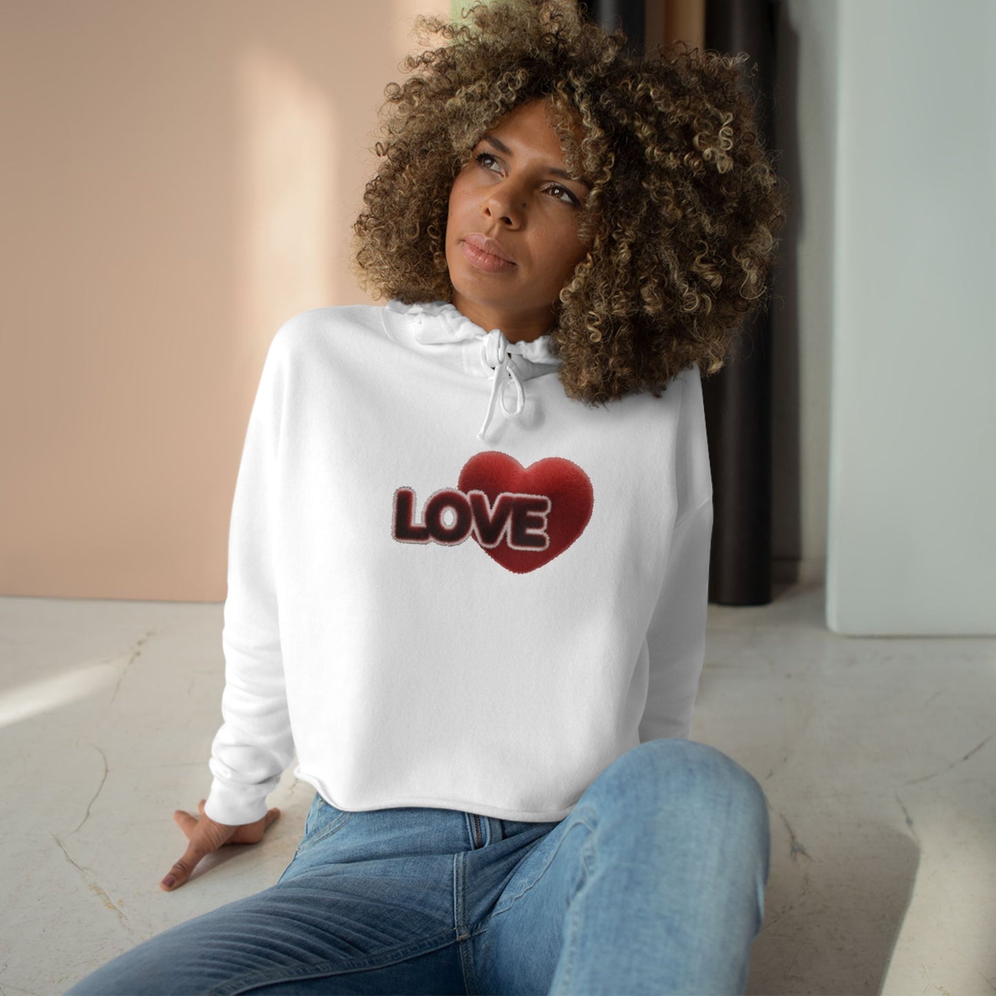 Love Heart Crop Hoodie — Plush Covered in Fur Graphic- Art Graphic Minimalist Becheretty