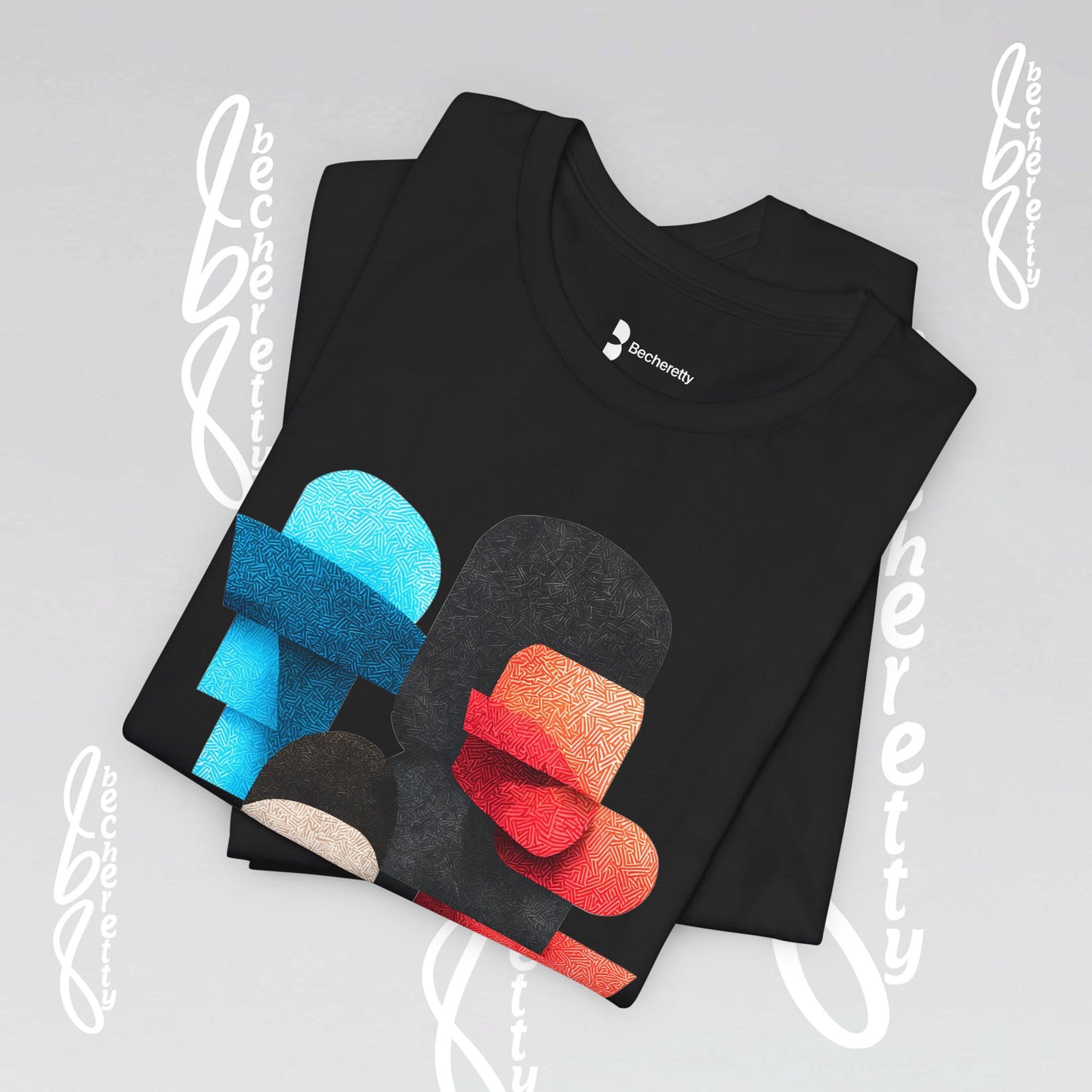 Abstract Face Graphic Tee - Colorful Design Becheretty - Silent Dialogue - Casual Wear