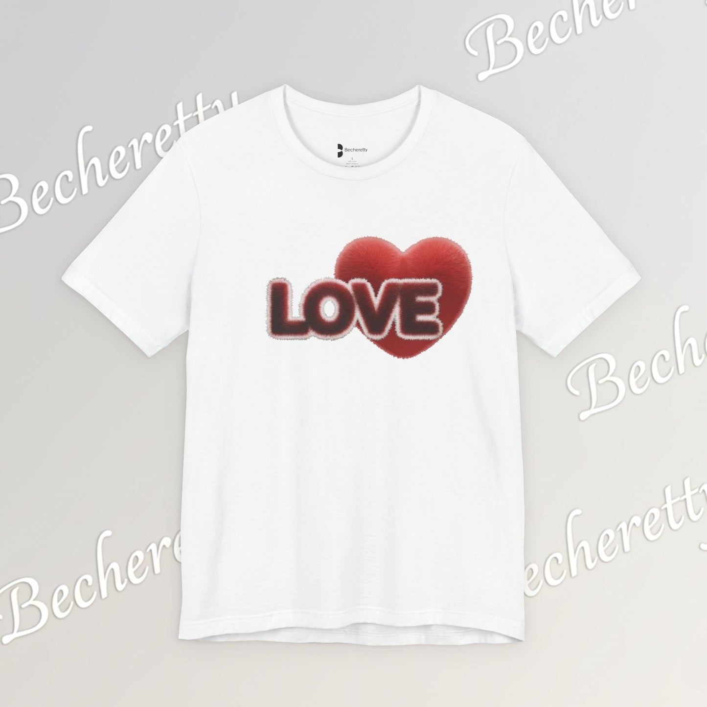 "LOVE" Plush Covered in Fur Graphic Tee - Art Minimalist Becheretty - Valentine T-Shirt - Casual Wear