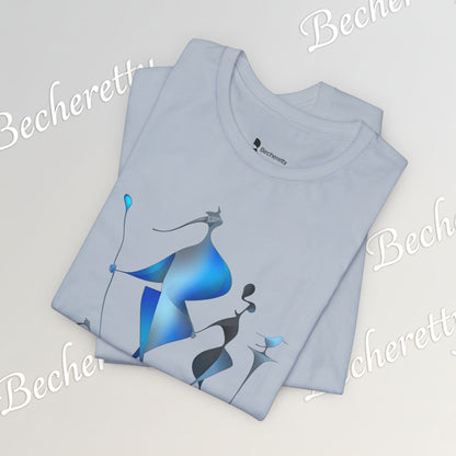 "Abstract Blue Aviary" Modern Art Graphic T-Shirt Becheretty - Unique Nature Lover Tee, Soft Cotton Fashion Top