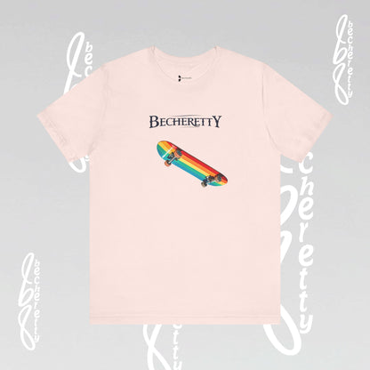 Rainbow Skateboard Tee - Becheretty design, perfect gift for skater lovers.