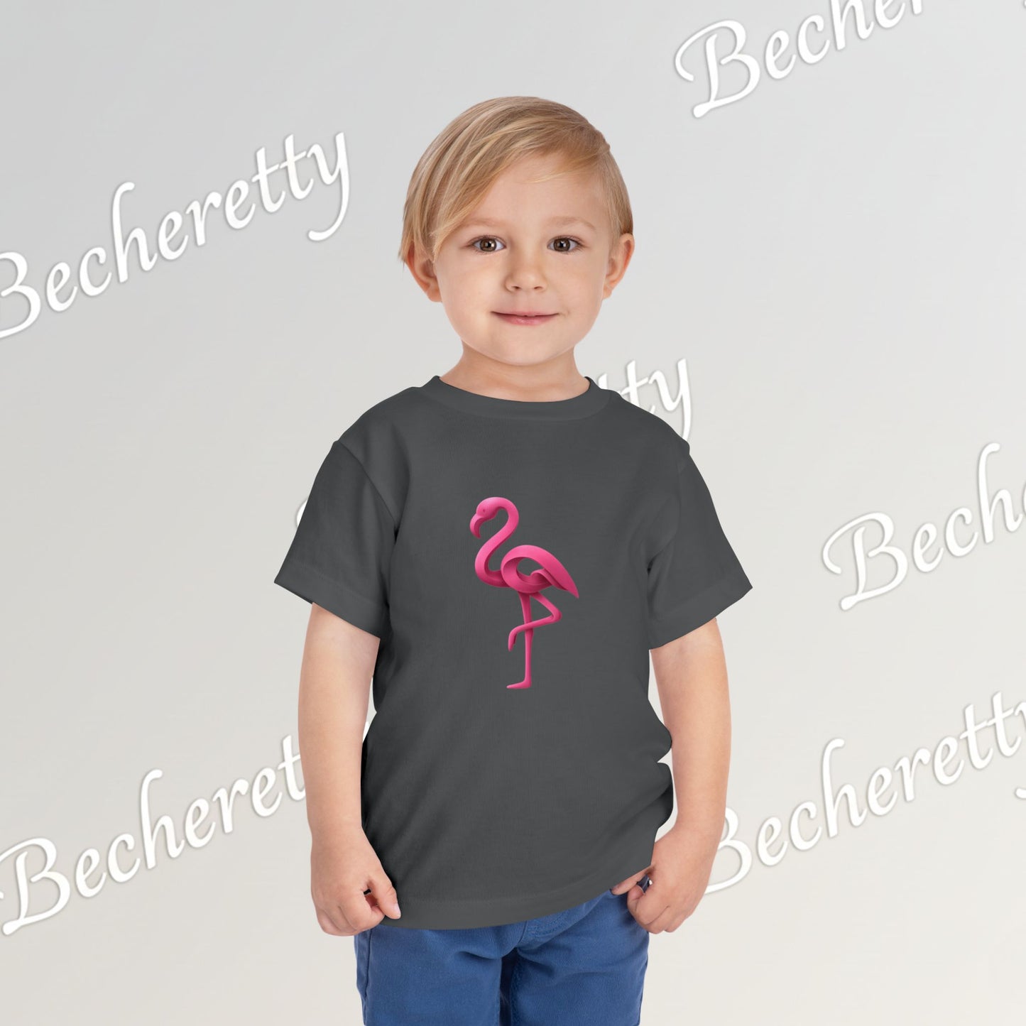 Toddler Flamingo Tee — Cute Pink Flamingo Short Sleeve T-Shirt for Kids - Art Graphic Becheretty