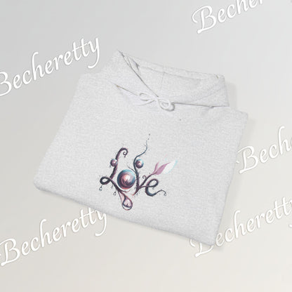 Love Floral Hoodie - Romantic Script - Art Graphic Becheretty - Perfect Gift for your loved one