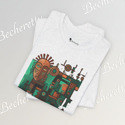 Abstract Tribal Mask Art T-Shirt — Geometric Afrocentric Graphic Becheretty