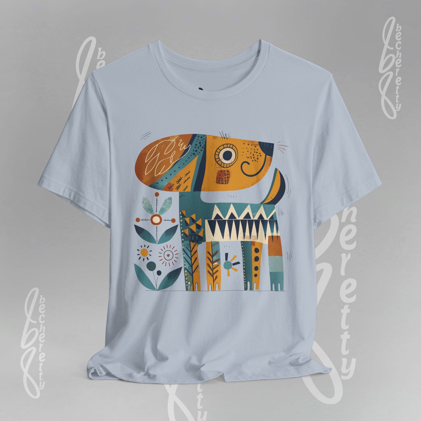 Abstract Guardian Folk Art Dog T-Shirt — Modern Canine Lover Gift