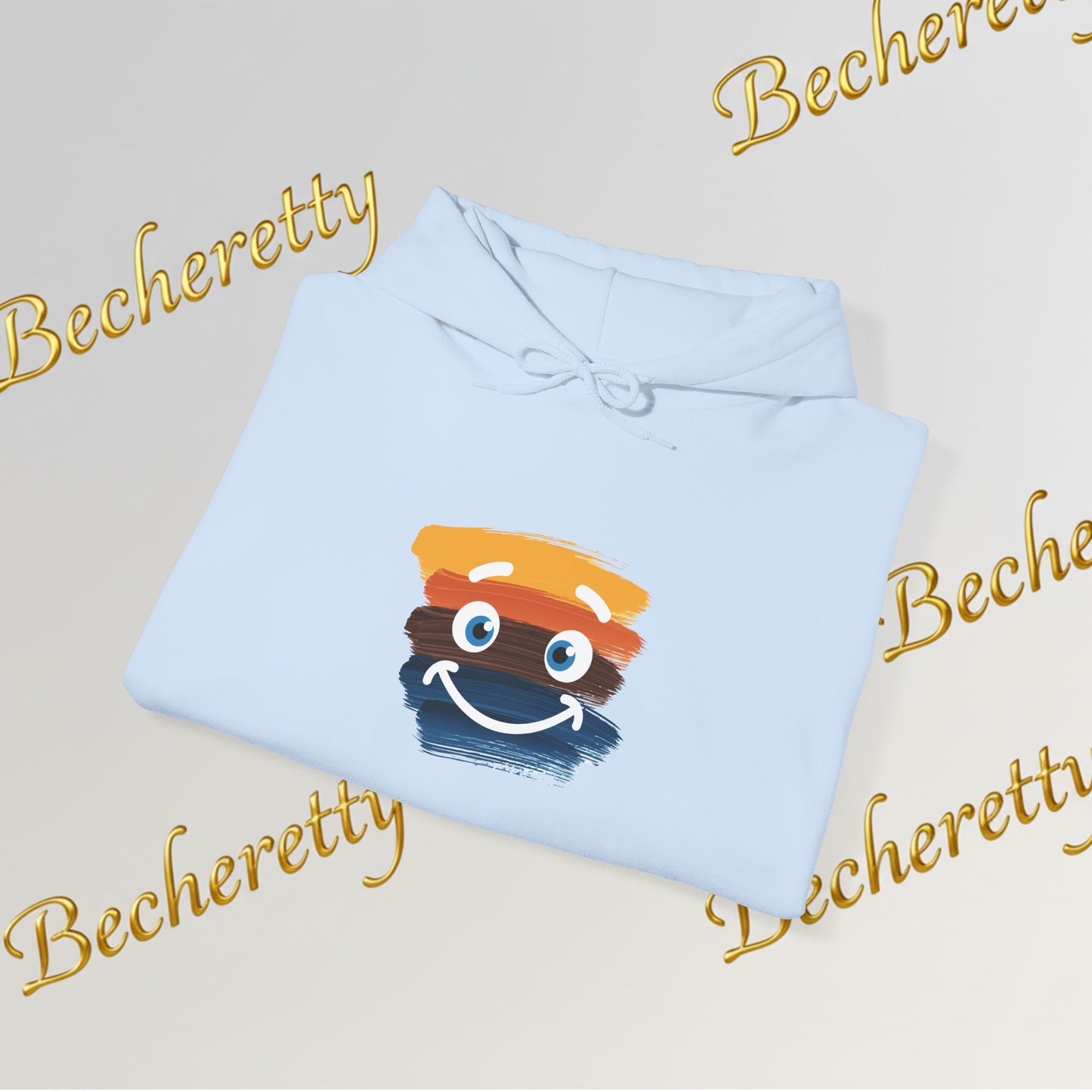 Graphic Hoodie - Smiling Sunset Brushstroke - Cute Happy Face- Art Minimalist Becheretty