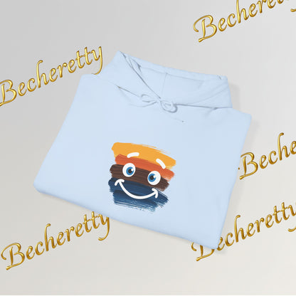 Graphic Hoodie - Smiling Sunset Brushstroke - Cute Happy Face- Art Minimalist Becheretty