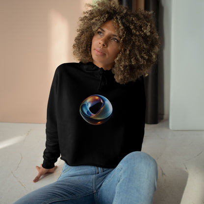 Crop Hoodie "Futuristic Ring" Art Graphic Becheretty - Stylish Women's Hoodie, Trendy Fashion Sweater, Unique Gift for Her