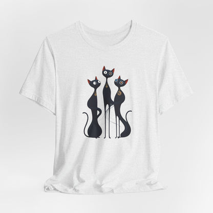 Black Cat Trio Tee – Cute Retro Cats Graphic T-Shirt - Minimalist Art Becheretty - Perfect gift for cats lovers