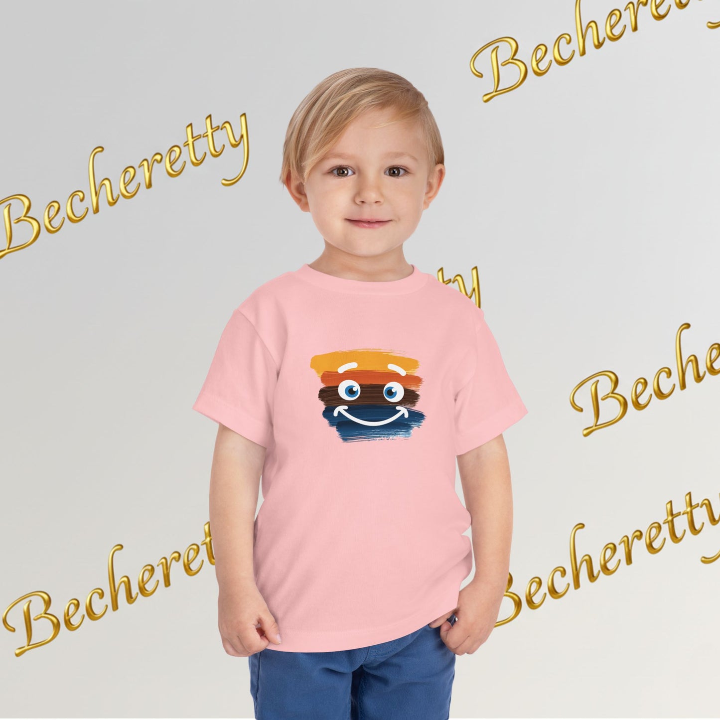 Toddler Tee Smiley Watercolor Art Graphic Minimalist Becheretty - Happy Face Kids T-Shirt