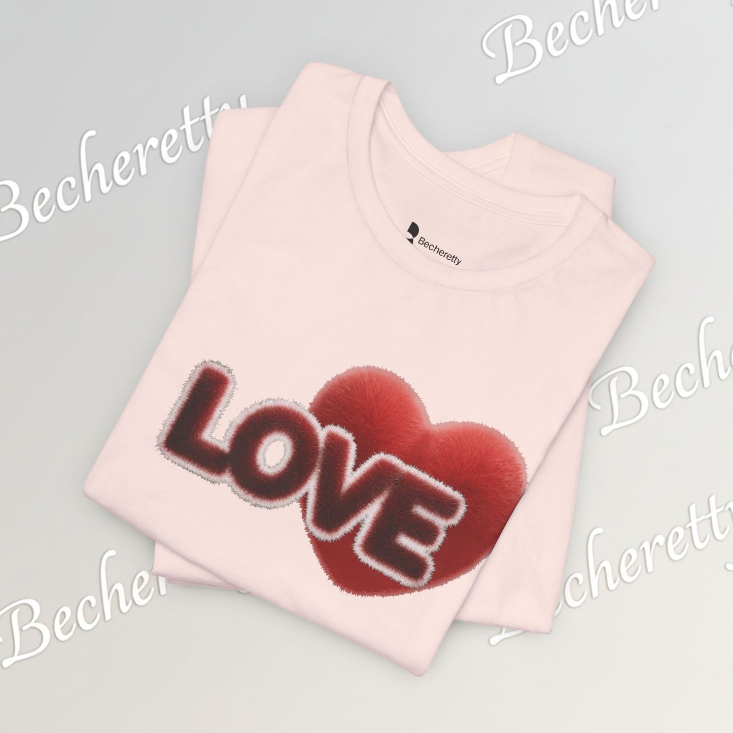 "LOVE" Plush Covered in Fur Graphic Tee - Art Minimalist Becheretty - Valentine T-Shirt - Casual Wear