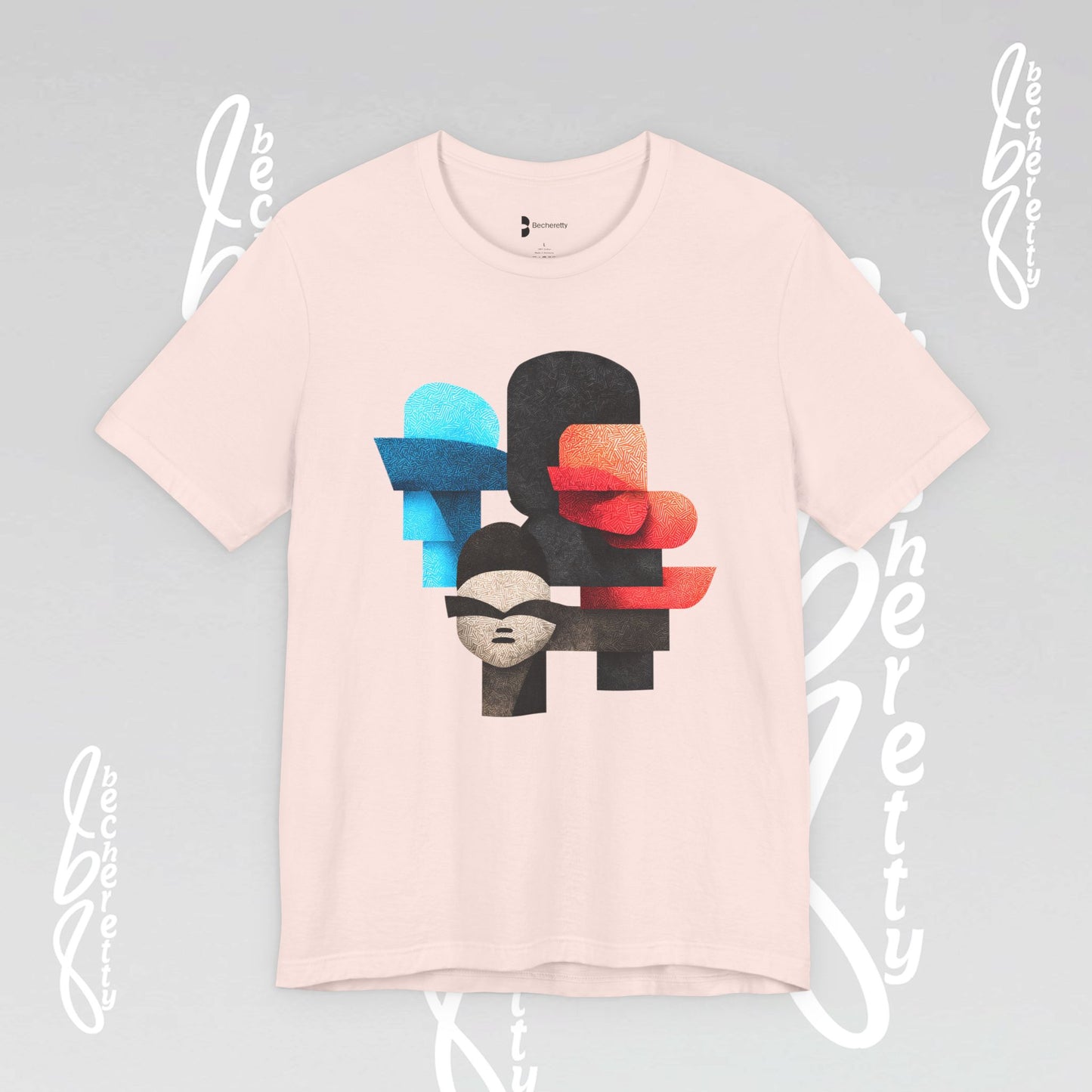 Abstract Face Graphic Tee - Colorful Design Becheretty - Silent Dialogue - Casual Wear